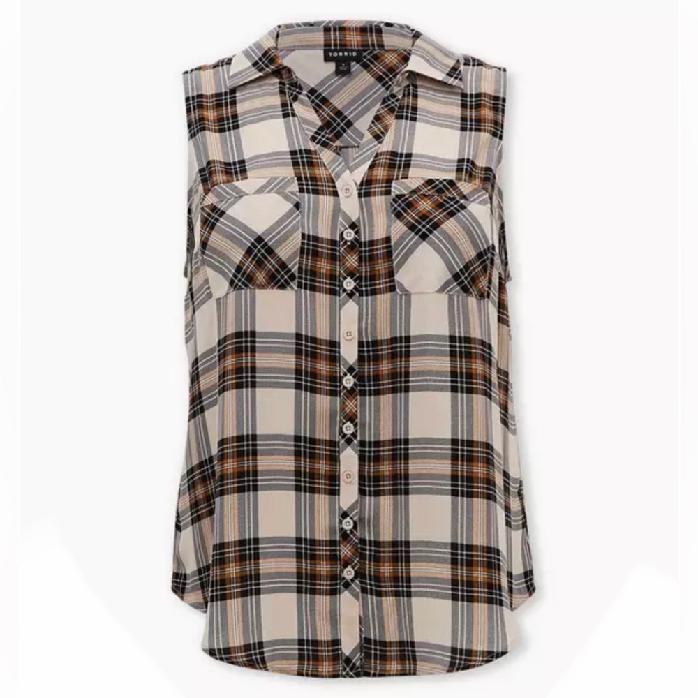 NWT Torrid Plaid Button Up Sleeveless Top